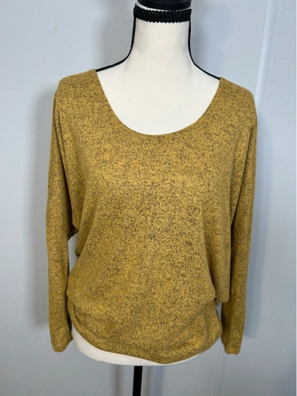 Mustard Yellow Marled Dolman Sleeve Knit Sweater Size L